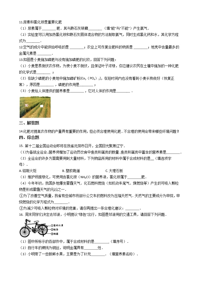 北京课改版九年级化学下册 12.3化学肥料 同步练习（含解析）02