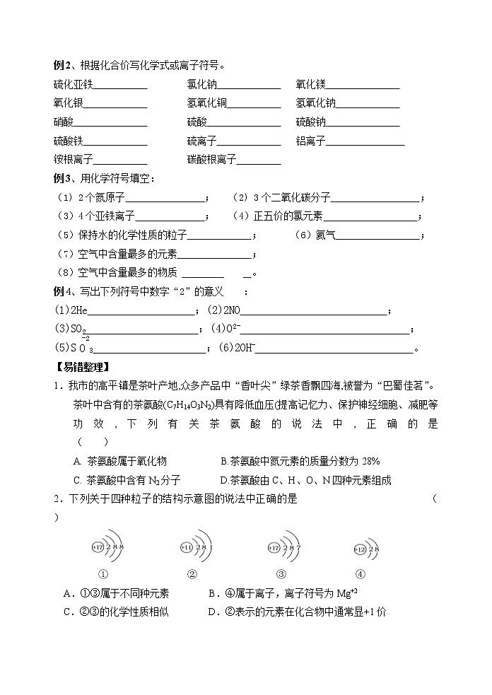 2021年中考一轮复习化学式与化合价导学案(无答案)第2页