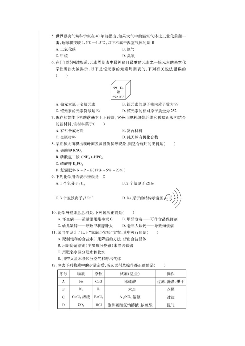 2021年广东省初中毕业学业考试化学模拟试卷（图片版无答案）02