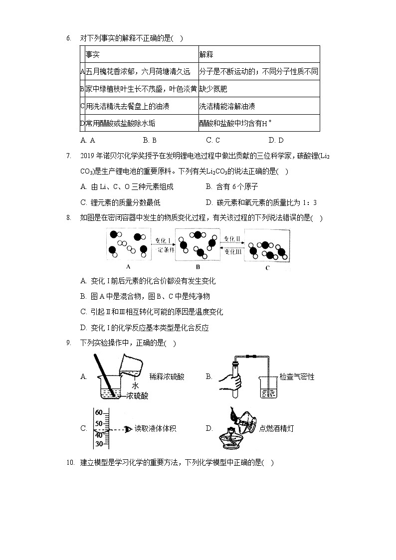 2021年安徽省淮南市西部地区中考化学一模试卷(解析版+原卷版)02