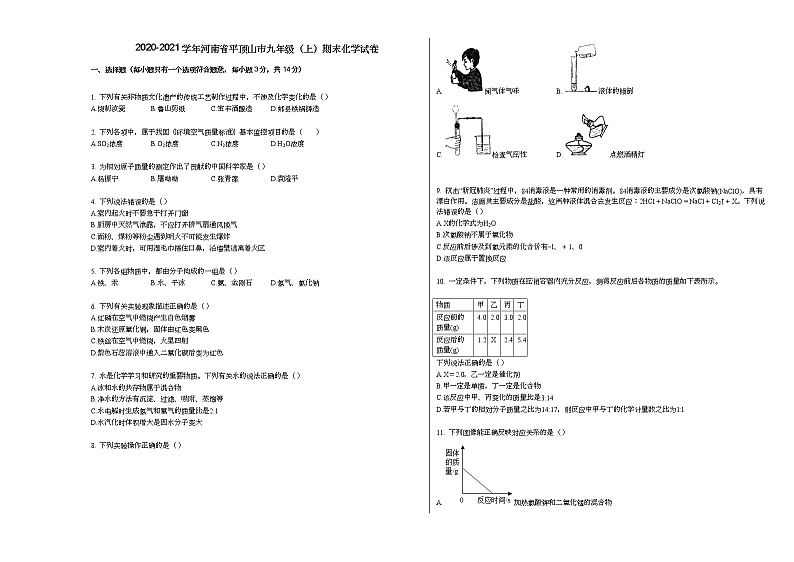 2020-2021学年河南省平顶山市九年级(上)期末化学试卷人教版第1页