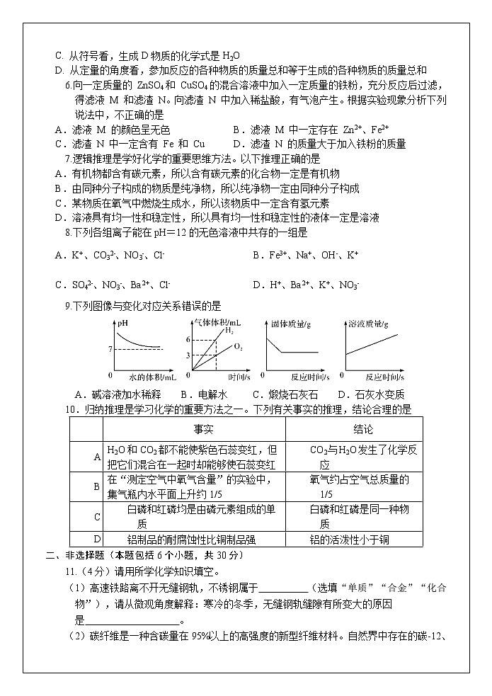 山东省菏泽市定陶区2020-2021学年中考(一模)化学试题及答案02