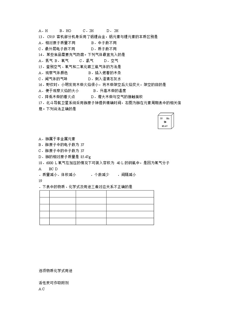 2021年北京市朝阳区初三一模化学试卷及答案02