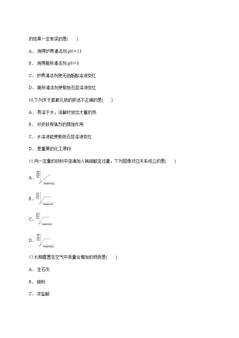 2021年人教版化学中考备考复习专题10《酸和碱》测试卷(含解析)03