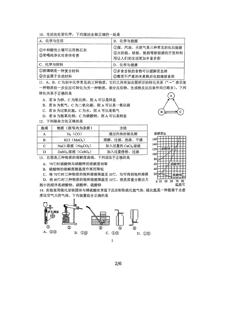 2021年广东省佛山市化学模拟试题（图片版，无答案）02