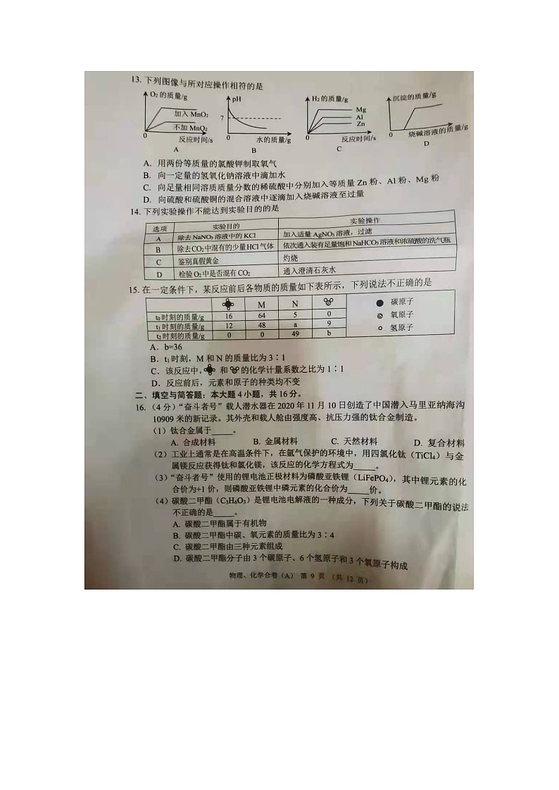2021年甘肃省兰州市中考化学试卷(A卷,图片版,无答案)第3页