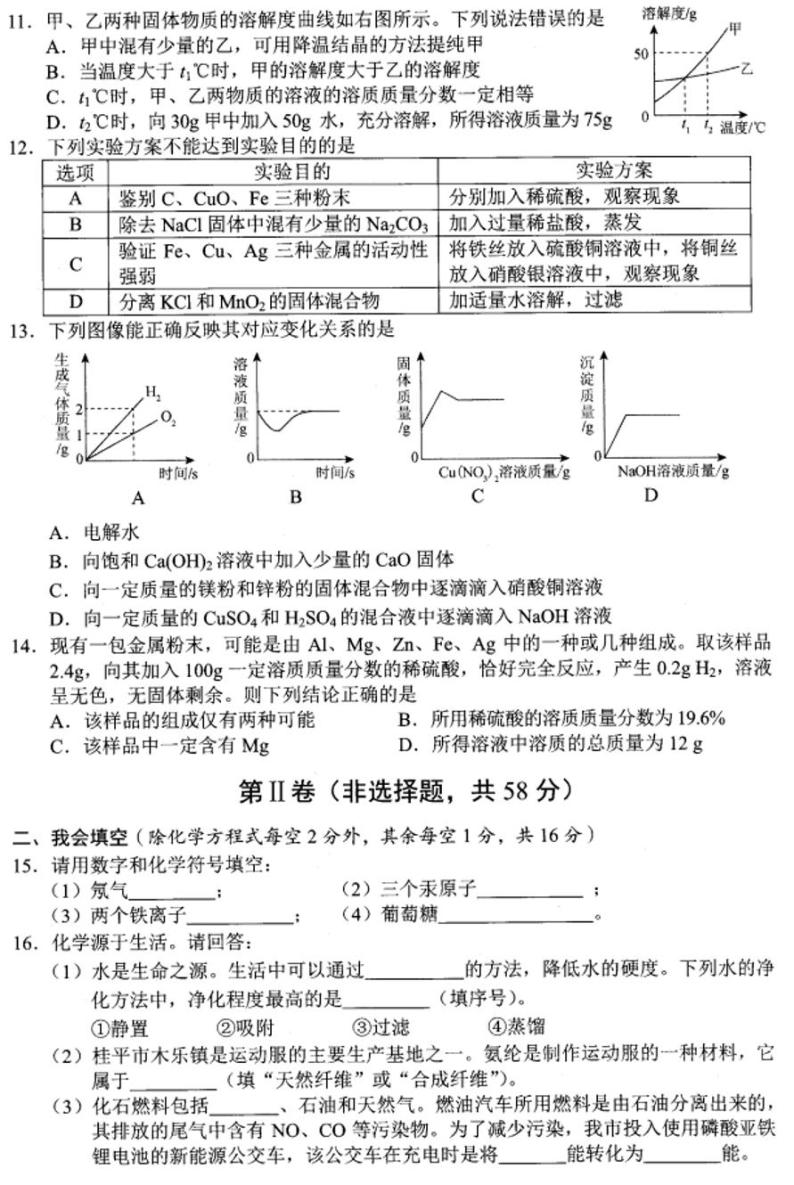 2021年广西贵港市中考化学真题试题(PDF版 无答案)02