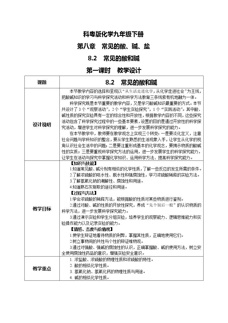 科粤版化学九下 8.2《常见的酸和碱》第一课时  精品课件+教学详案+练习01