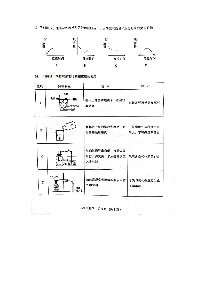 广东省广州市越秀区2021-2022学年九年级上学期化学期末检测卷(无答案)第3页