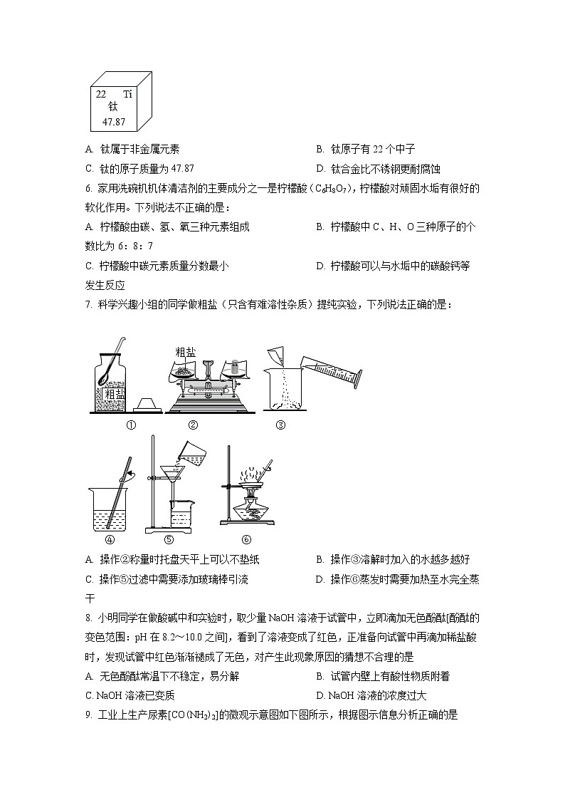 安徽省六安市金寨县2021年中考模拟化学试题(含答案)02