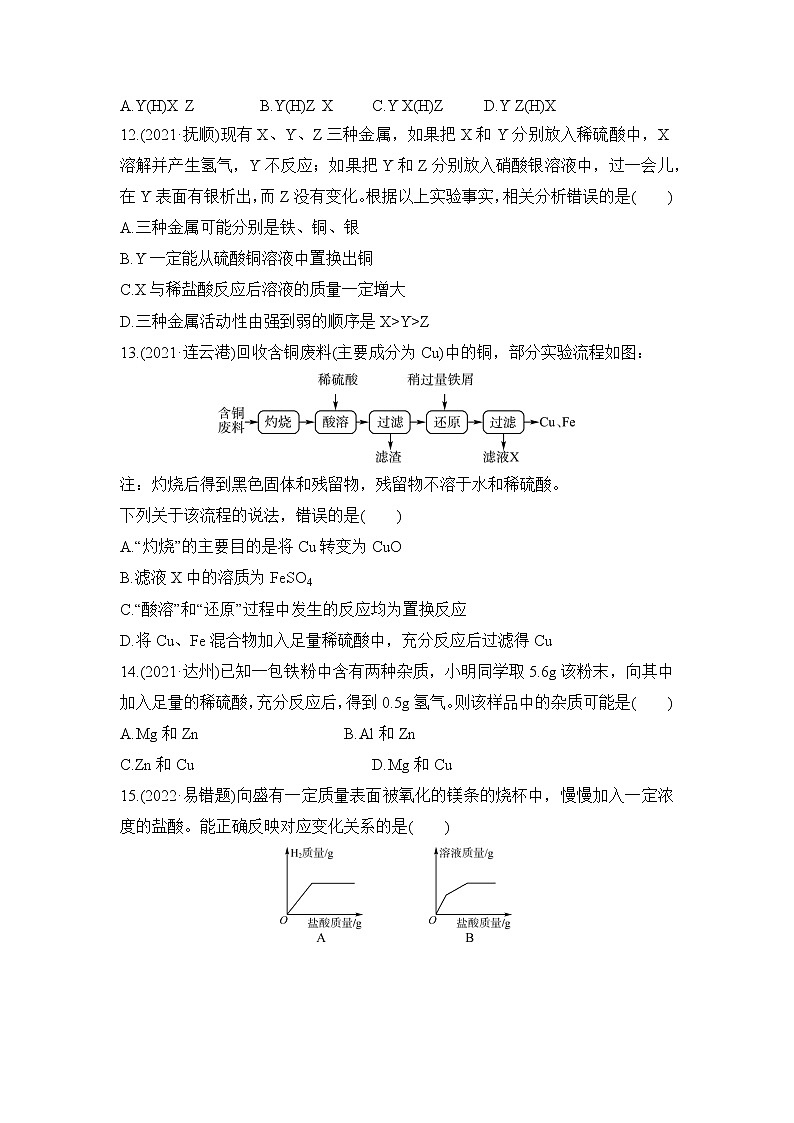 2022年中考化学一轮复习基础提升练金属的化学性质第3页