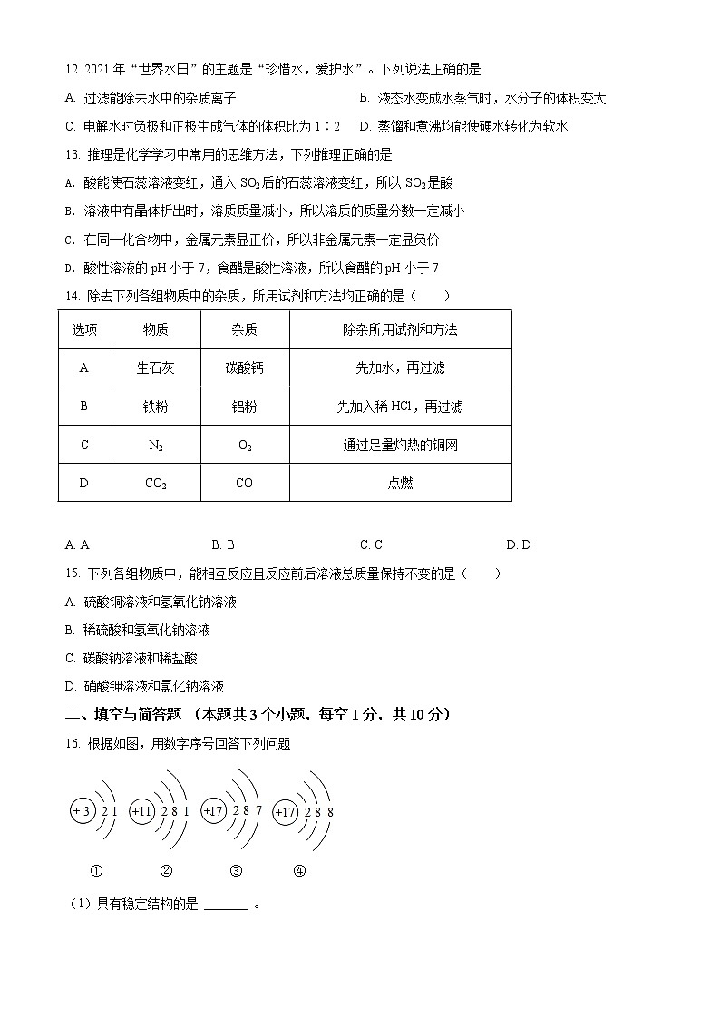 精品解析:2021年内蒙古呼伦贝尔市扎兰屯市中考二模化学试题(解析版+原卷版)02