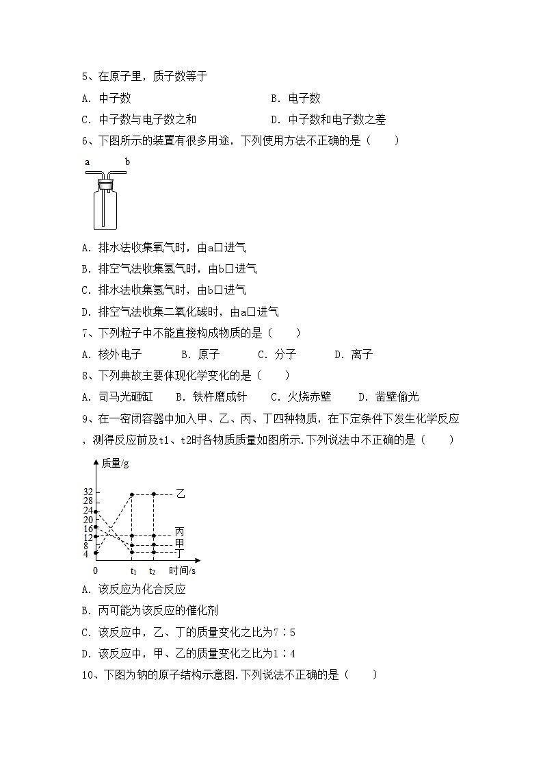 部编人教版八年级化学上册期中测试卷(附答案)第2页