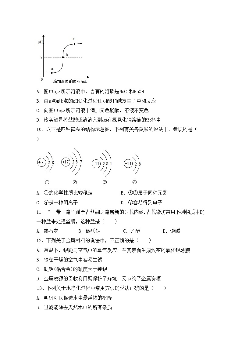 部编人教版九年级化学上册期中试卷(A4打印版)第3页