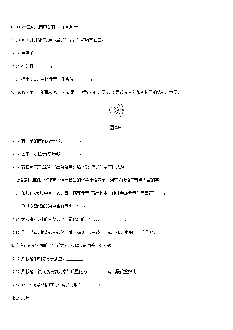 中考化学一轮复习第四单元我们周围的空气课时训练06物质组成的表示练习鲁教版第2页