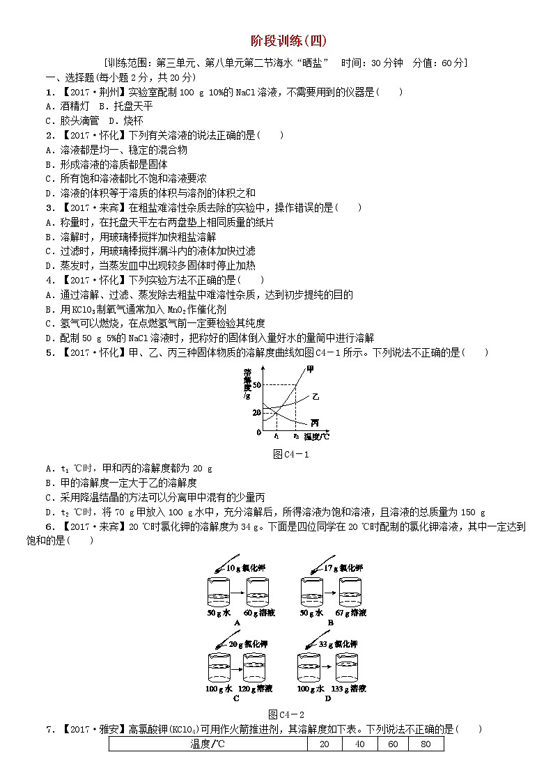 中考化學(xué)復(fù)習(xí)階段訓(xùn)練四練習(xí)新版魯教版第1頁