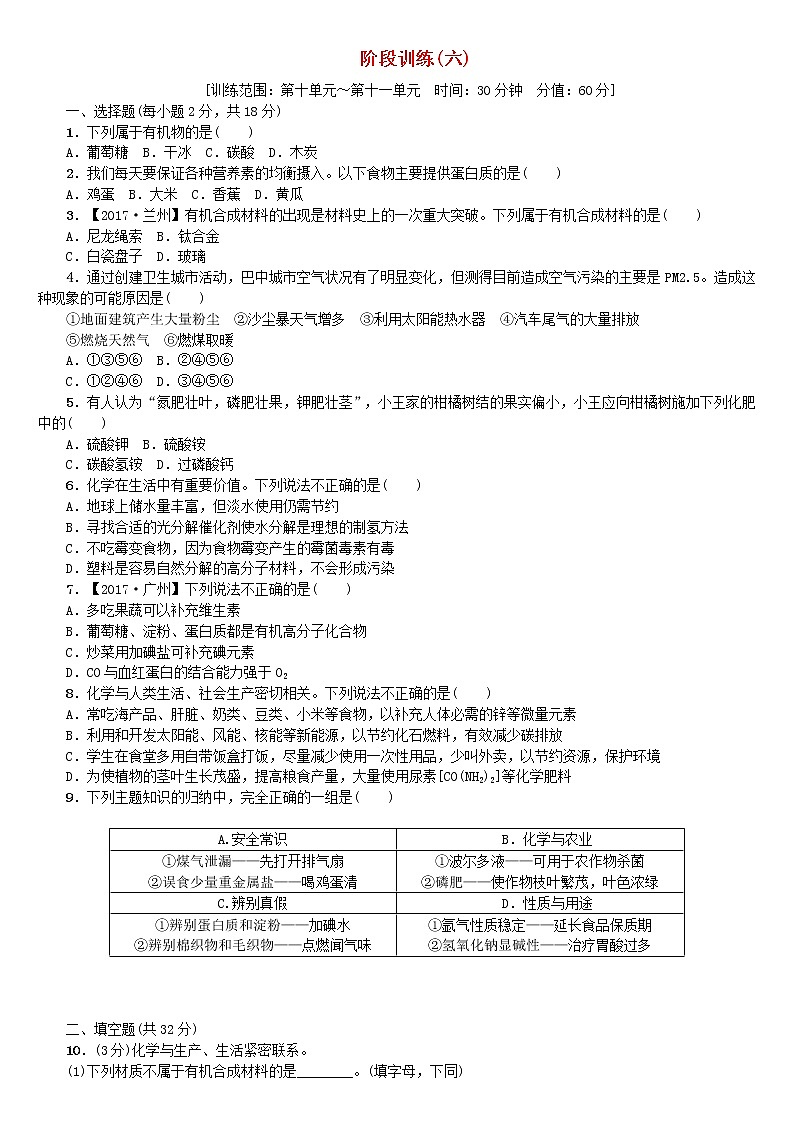 中考化学复习阶段训练六练习新版鲁教版第1页
