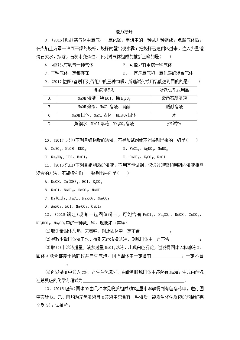 广东省中考化学总复习课时20物质的检验与鉴别练习02