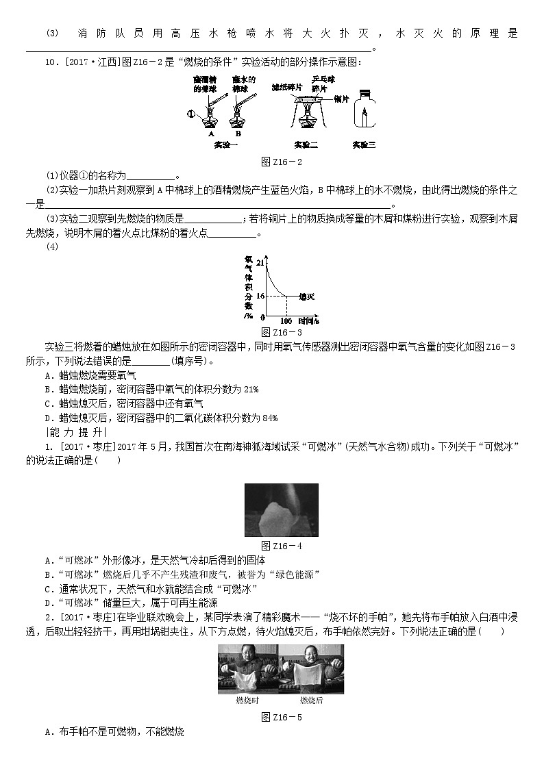 河北专版中考化学复习考题训练十六燃烧燃料能源02