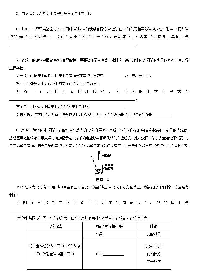 湖南省中考化学复习课时训练8中和反应探究溶液的pH练习第2页