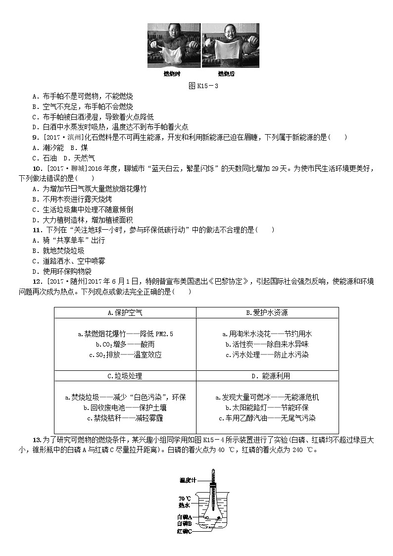 山西专版中考化学复习方案课时训练十五燃料能源和环境第2页