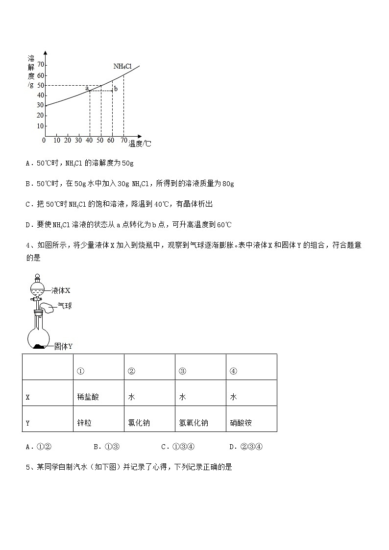 2021-2022年最新人教版九年级化学下册第九单元溶液期中复习试卷(A4打印)第2页