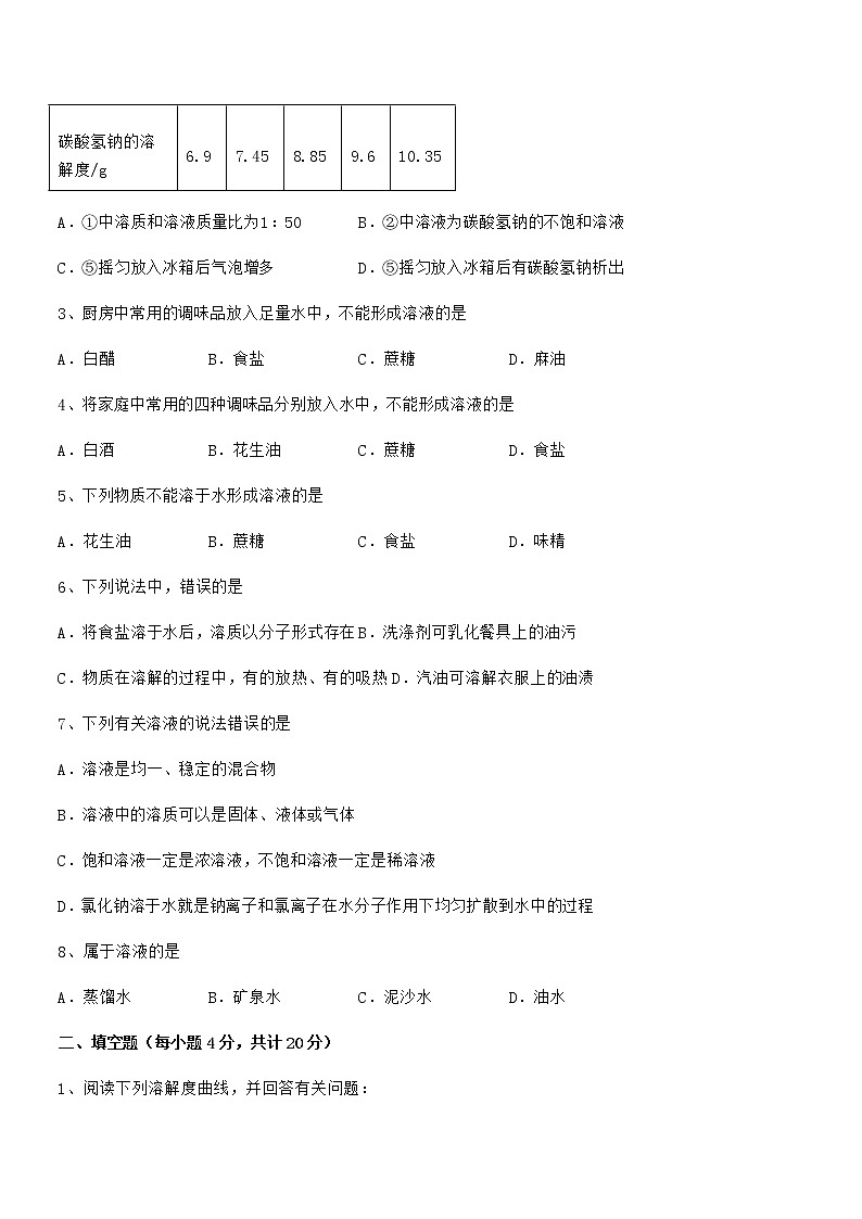 2021年度最新人教版九年级化学下册第九单元溶液期末试卷第2页