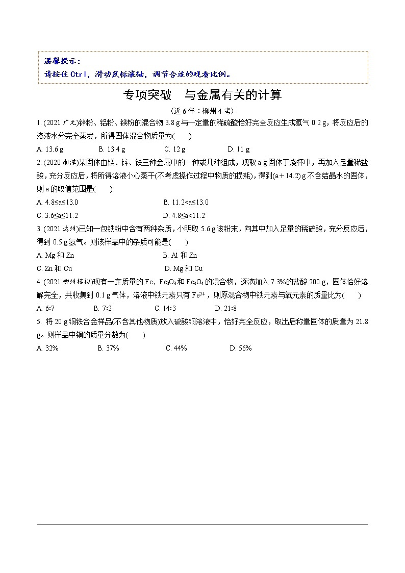 05.专项突破 与金属有关的计算第1页