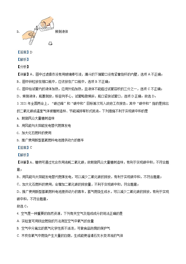 精品解析:2021年山东省滨州市无棣县中考二模化学试题(解析版+原卷版)02
