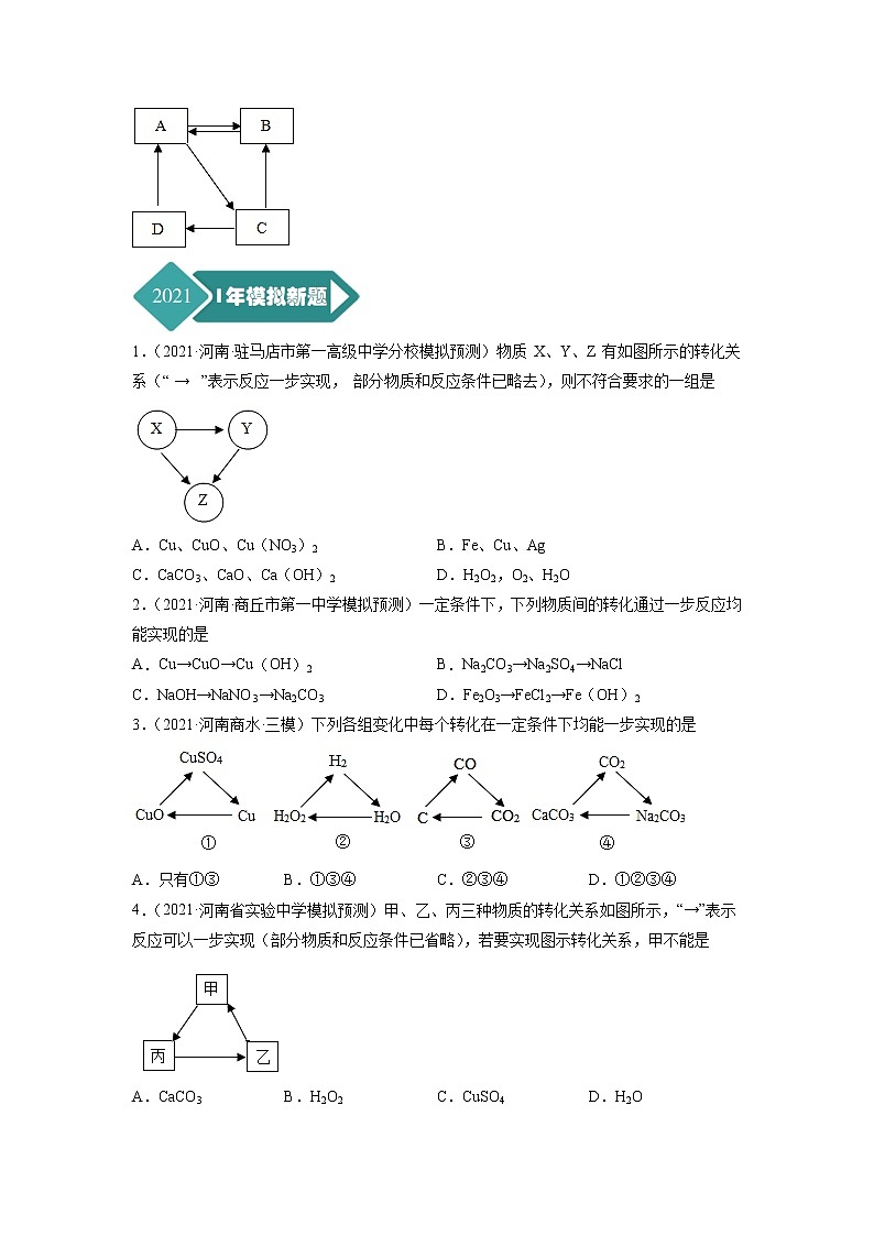 专题19 无机推断题-5年(2017-2021)中考1年模拟化学分项汇编(河南专用)(原卷版)第3页