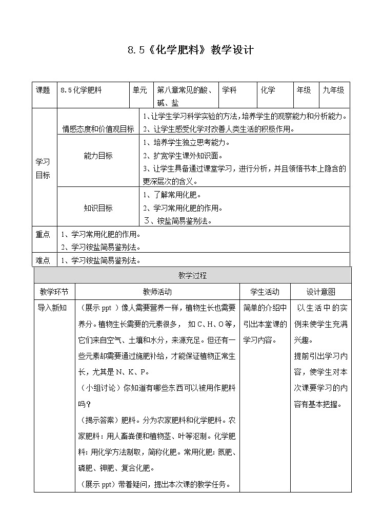 8.5 化学肥料(课件+教案+学案+练习)01
