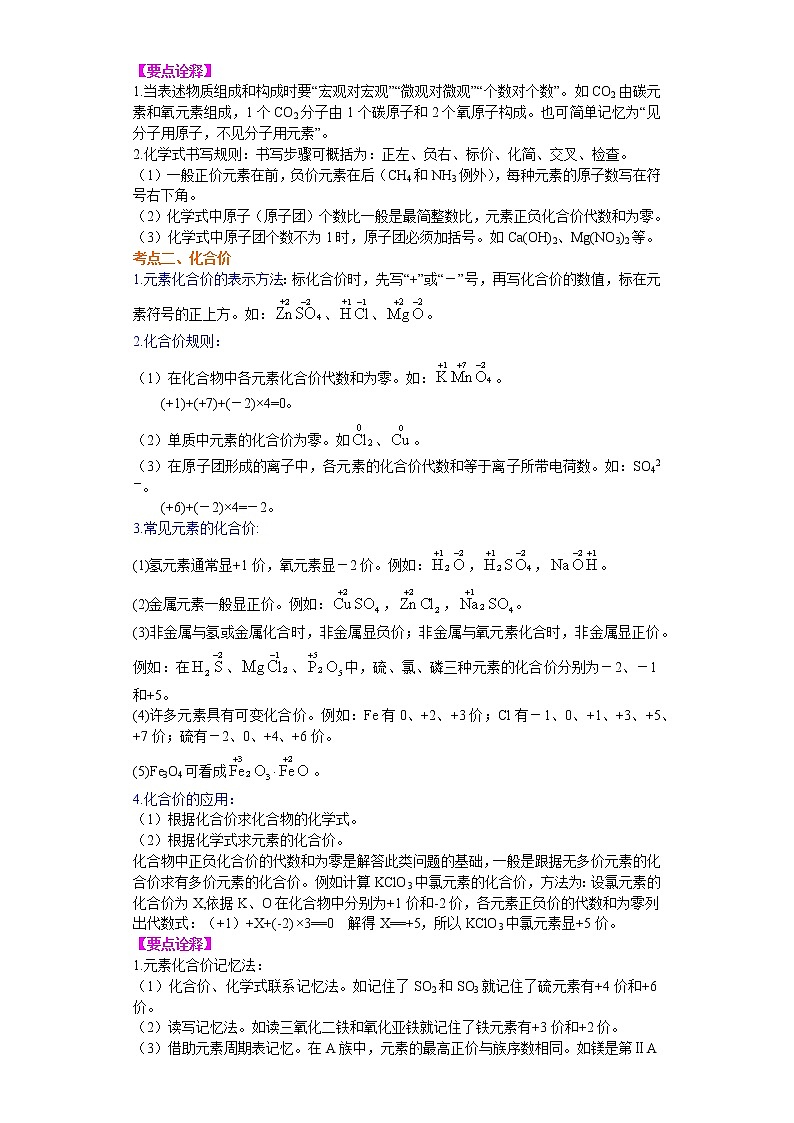 考点13物质的化合价和化学式(解析版)-2022年化学中考一轮过关讲练(沪教版)学案02