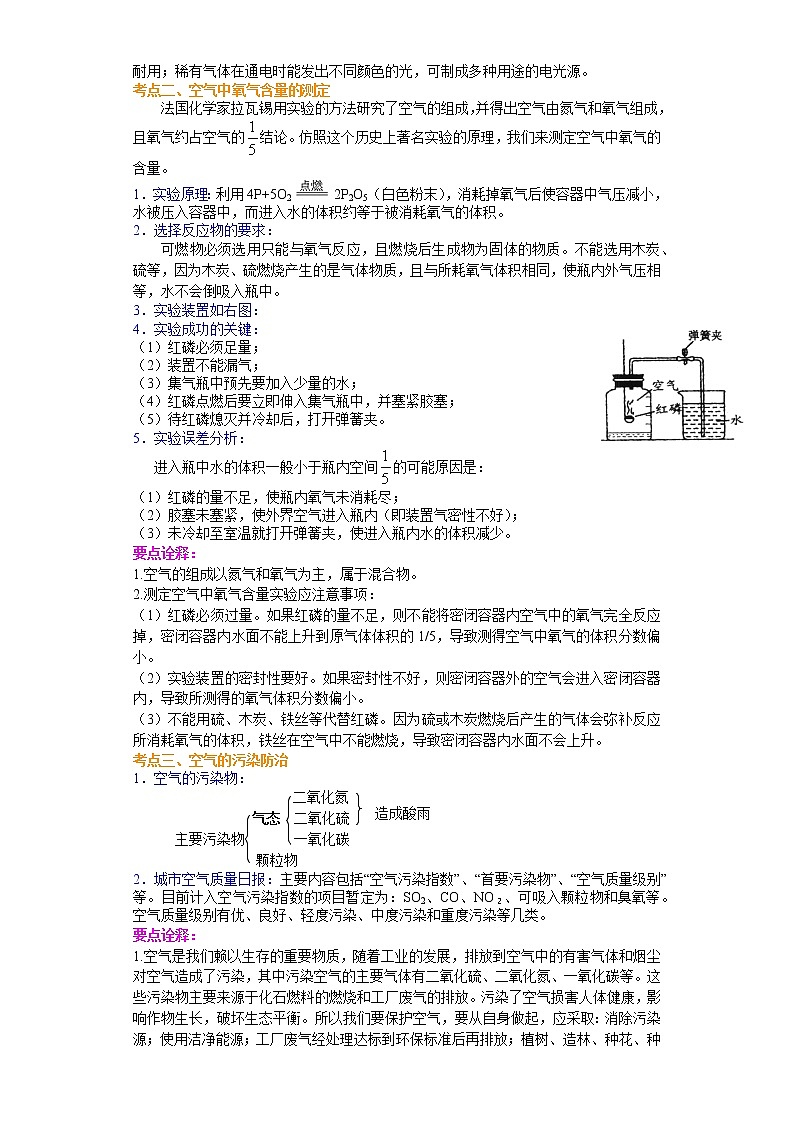 考点01空气成分的探究(解析版)-2022年化学中考一轮过关讲练(沪教版)学案第2页