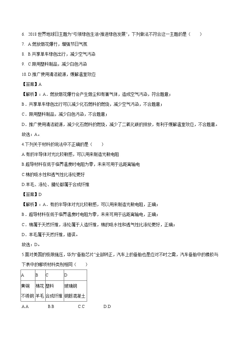 11.2 化学与材料研制 同步作业 初中化学鲁教版九年级下册（2022年） 练习02