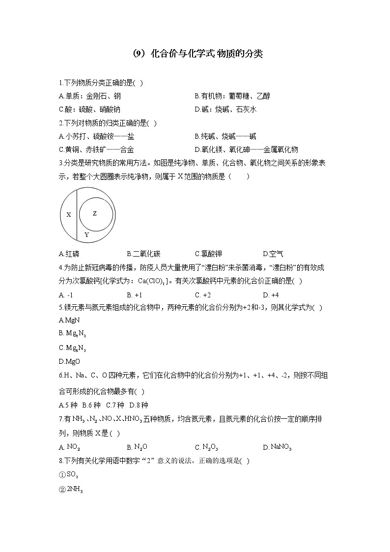 (9)化合价与化学式 物质的分类——2022届中考化学一轮复习理重点、攻难点专项特训第1页