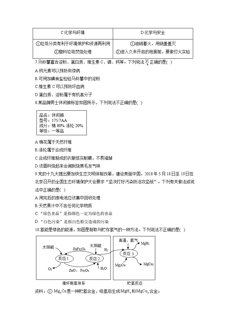 (12)化学与生活——2022届中考化学一轮复习理重点、攻难点专项特训第2页