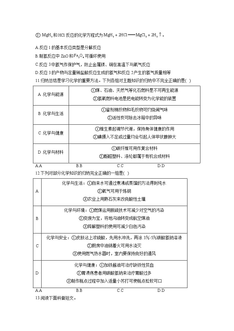 (12)化学与生活——2022届中考化学一轮复习理重点、攻难点专项特训第3页