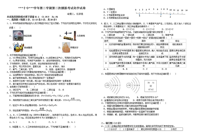 九年级化学(下)第二次模拟考试化学试卷第1页