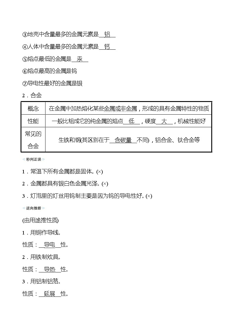备战2022 鲁教版 中考复习 第九单元 金属 学案03