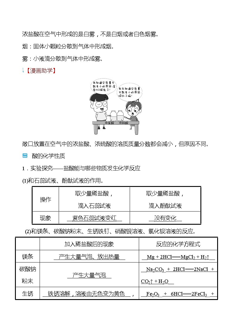 第七单元 第一节 酸及其性质 学案(教师版)—2020-2021学年九年级化学鲁教版下册第2页