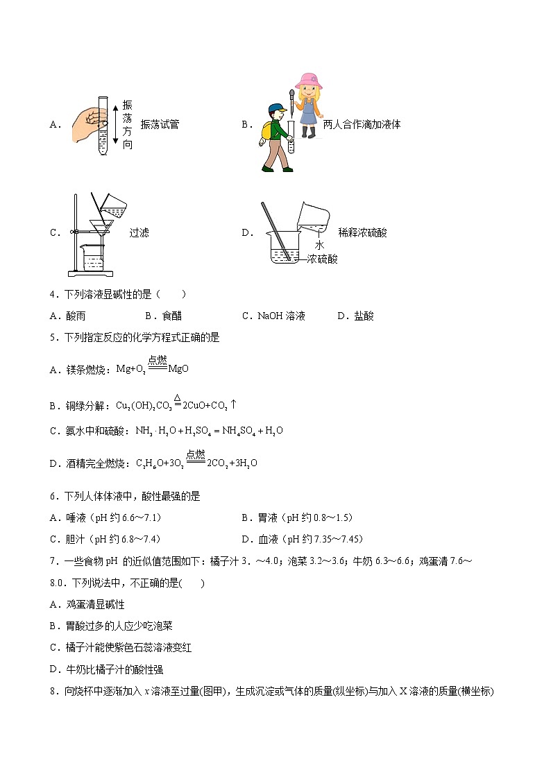 第七单元常见的酸和碱测试题-2021-2022学年九年级化学鲁教版下册(word版 含答案)02