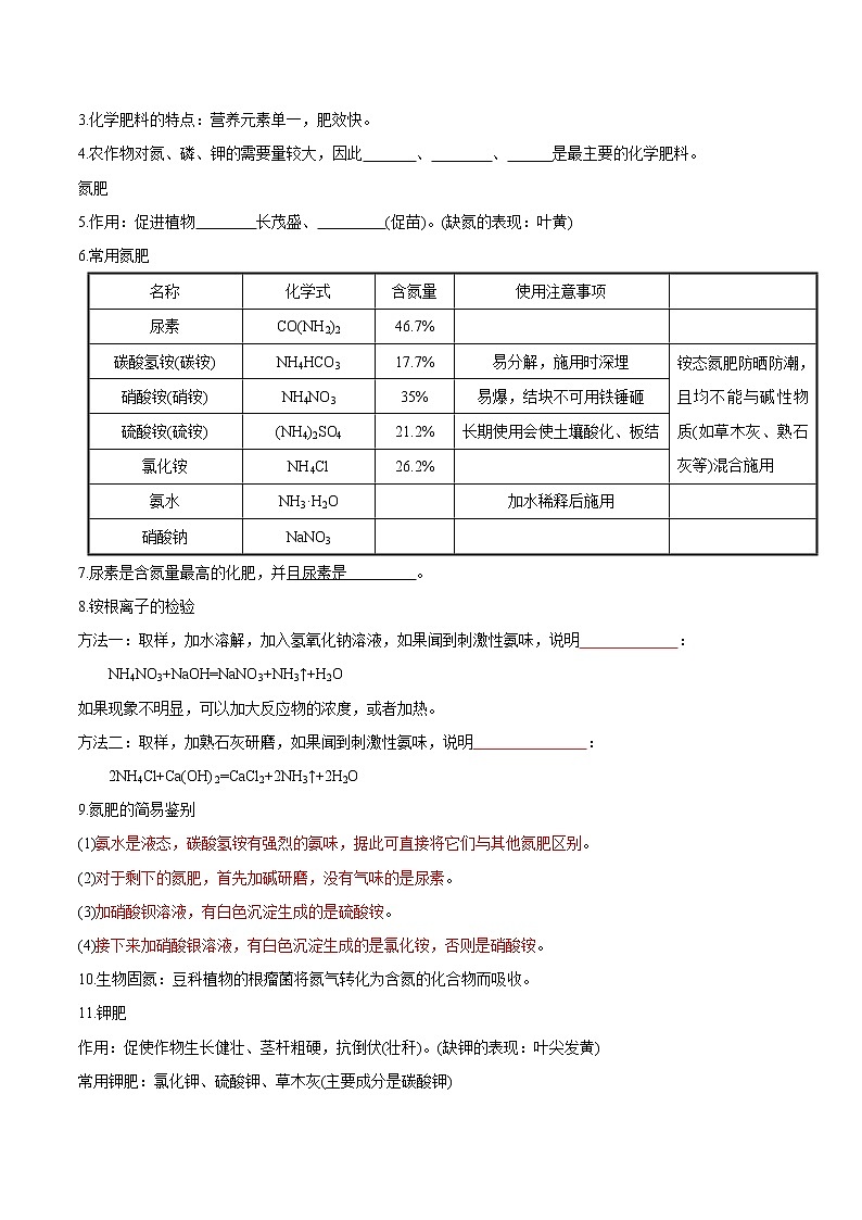 专题24 化学肥料(重点、难点)-备战2022年中考化学一轮复习考点微专题 (学生版)第3页
