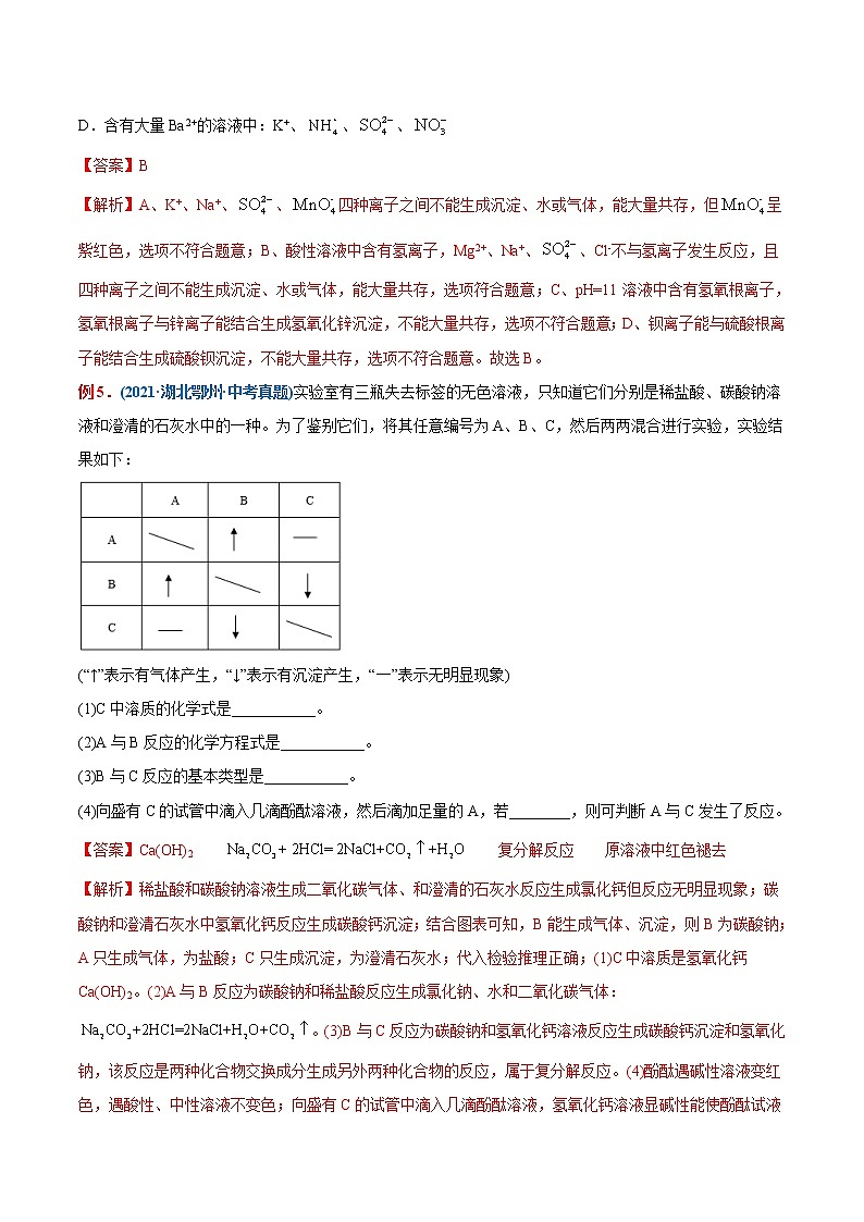 专题21  复分解反应(重点、难点)-备战2022年中考化学一轮复习考点微专题 (教师版含解析)第3页