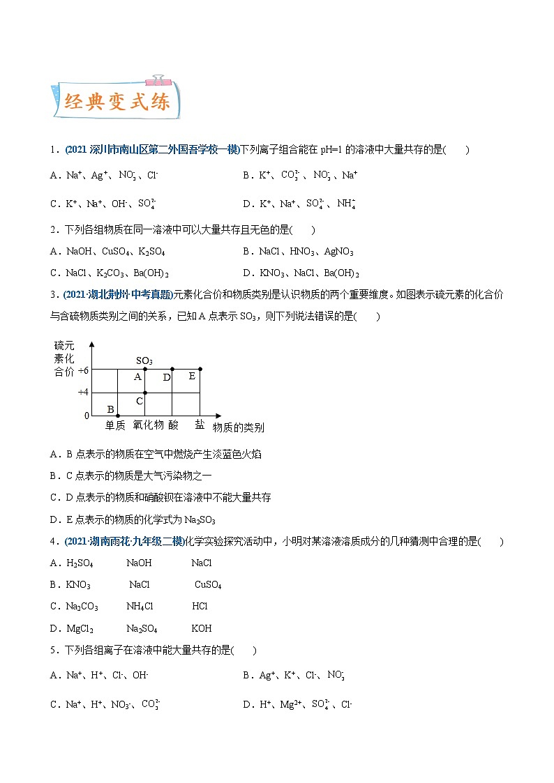 专题28  物质、离子的共存(重点、难点)-备战2022年中考化学一轮复习考点微专题 (学生版)第3页