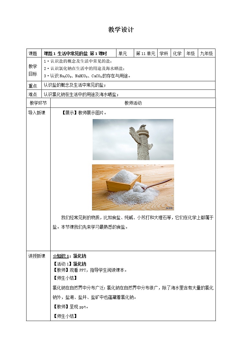 11.1.1 生活中常见的盐 教学设计第1页
