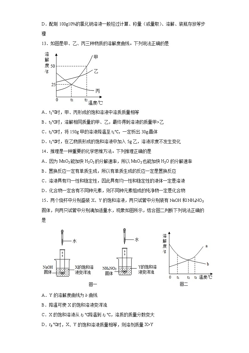 第6章 溶解现象测试题— 2021-2022学年九年级化学沪教版(全国)下册(word版含答案)第3页