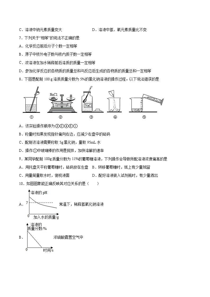 9.2溶液组成的定量表示基础训练—2021—2022学年九年级化学京改版(2013)下册(word版含答案)第2页