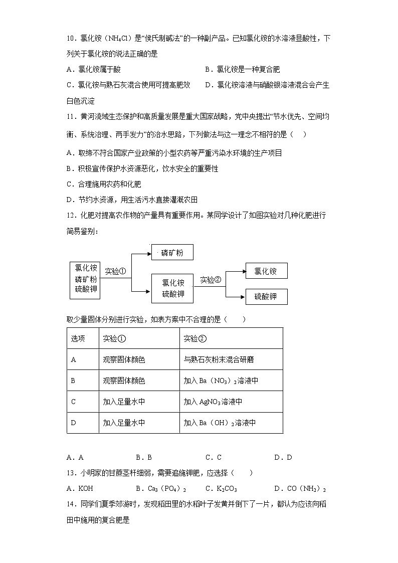 11.2化学肥料一课一练—2021-2022学年九年级化学人教版下册(word版含答案)第3页