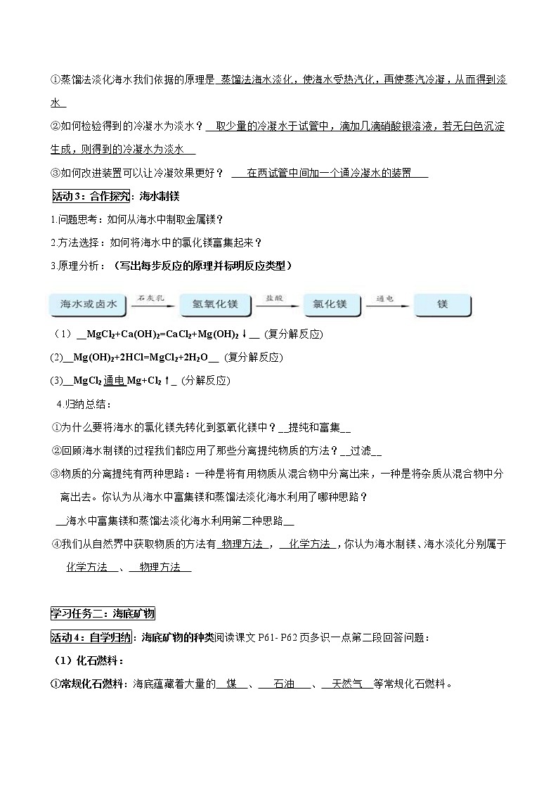 3.1 海洋化学资源 同步学案 初中化学鲁教版(五四学制)九年级全一册(2022年)第2页