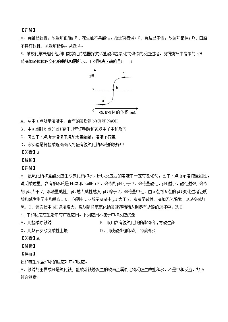 7.2 常见的酸和碱(第三课时) 同步习题 初中化学沪教版(全国)九年级下册(2022年)第2页